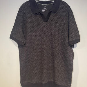 Shaquille O'Neal Polo Shirt Mens XLT Black Gray Knit Pattern Short Sleeve Casual